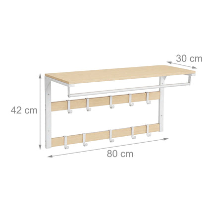 Pie sienas stiprināms mēteļu pakaramais ar plauktu, balts, 80 cm