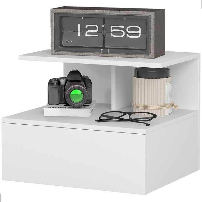 Wall-Mounted Floating Nightstand with Drawer, White, 39.8 x 35 x 31.6 cm