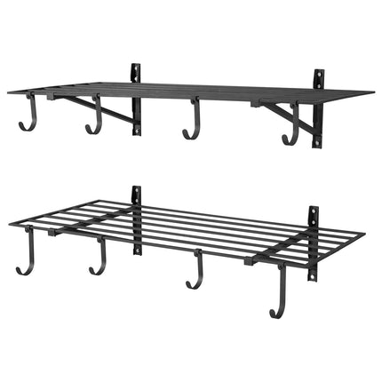 Wall-Mounted Garage Shelving, 2-Tier Steel, 520 lb, Hooks