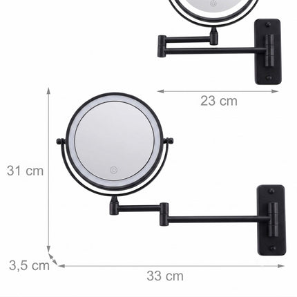 Pie sienas stiprināms LED spogulis ar 10x palielinājumu, melns