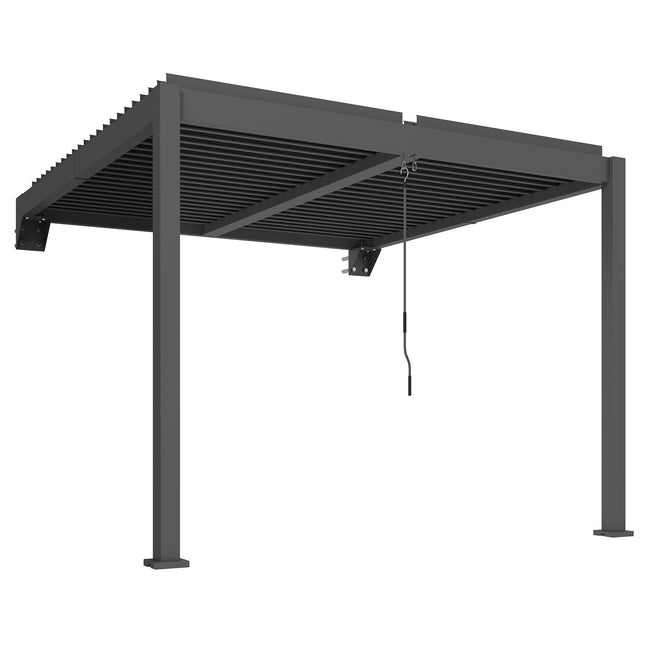 Pie sienas stiprināma pergola ar žalūzijām, 3x3m, regulējams metāla jumts