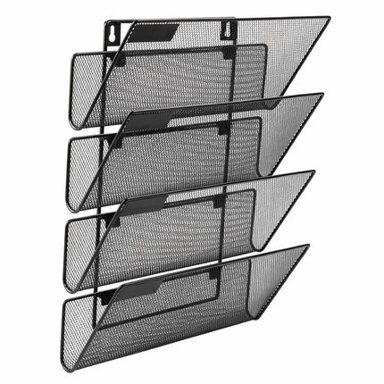 Wall-Mounted Magazine Holder with 4 Tiers, Black Iron, Screws Included