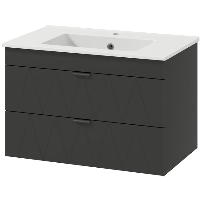 Wall-Mounted Vanity Unit with Ceramic Sink, Black