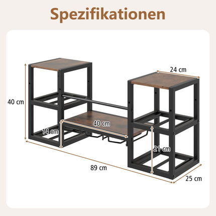 Pie sienas stiprināms vīna plaukts ar glāžu turētāju, 8 pudelēm, rustikāli brūns