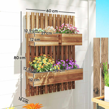 Pie sienas stiprināms koka puķu podu komplekts, 60 x 16 x 80 cm