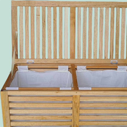 Veļas grozs no valriekstu koka, 150 l, 2 nodalījumi