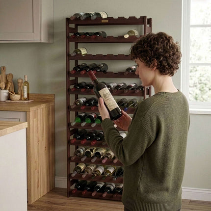 Valriekstu vīna plaukts - horizontāls pudeļu turētājs
