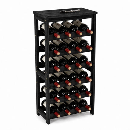Walnut Wood Wine Rack for 24 Bottles with Top Shelf, 82 cm, Black
