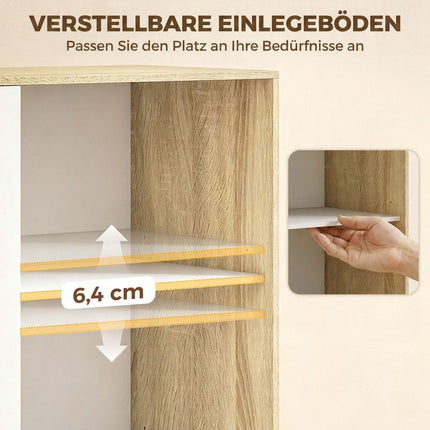 Wardrobe with Sliding Doors, Clothes Rail and 4 Drawers, Oak Look, White