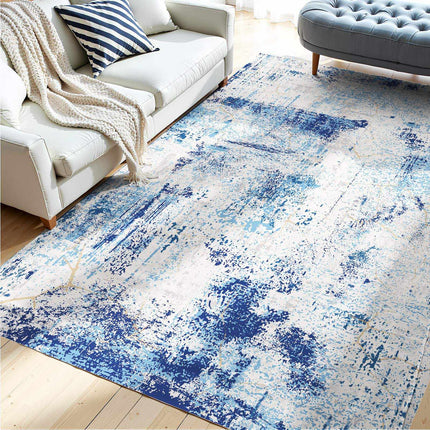 Washable Area Rug 5x7 Ft, Non-Slip, Blue Modern
