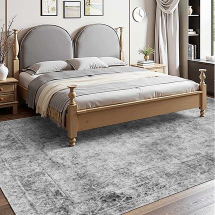 Washable Boho Area Rug 9x12 Ft, Non-Slip, Gray