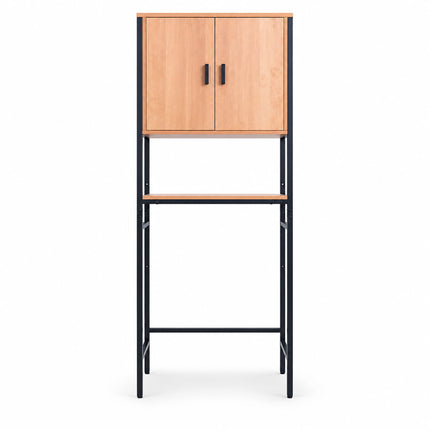 Washing Machine Cabinet with 2 Compartments, 170 cm, Light Wood/Black