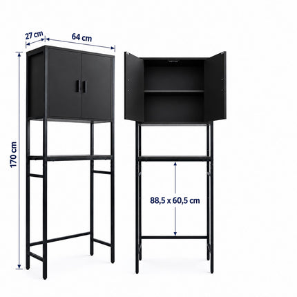 Washing Machine Cabinet with 2 Compartments – Black, 170 x 64 x 27 cm