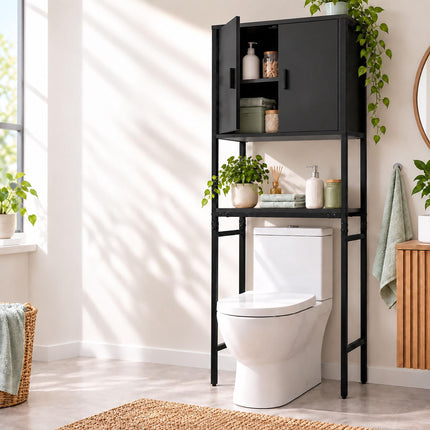 Washing Machine Cabinet with 2 Compartments – Black, 170 x 64 x 27 cm