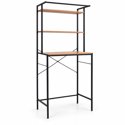 Washing Machine Shelf with 3 Shelves, 161 x 66 x 40 cm, Black, Natural Wood Tone