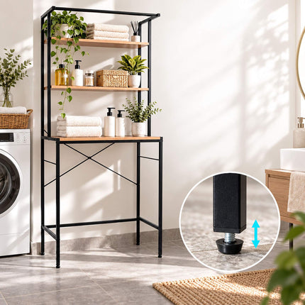 Washing Machine Shelf with 3 Shelves, 161 x 66 x 40 cm, Black, Natural Wood Tone