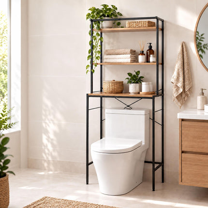 Washing Machine Shelf with 3 Shelves, 161 x 66 x 40 cm, Black, Natural Wood Tone