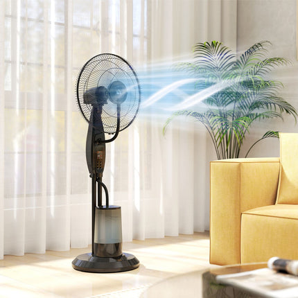 Ūdens dzesēšanas ventilators, pjedestāla ventilators ar miglu, tālvadības pults, taimera funkcija, 3,2 l ūdens tvertne, 3 režīmi, 75 W, oscilējošs ūdens ventilators ar riteņiem, 120 cm |