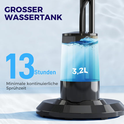 Ūdens dzesēšanas ventilators, pjedestāla ventilators ar miglu, tālvadības pults, taimera funkcija, 3,2 l ūdens tvertne, 3 režīmi, 75 W, oscilējošs ūdens ventilators ar riteņiem, 120 cm |