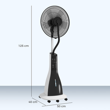 Ūdens dzesēšanas ventilators ar smidzinātāju, tālvadības pults, taimeris, svārstās, 3 līmeņi, 3 litru ūdens tvertne, 90 W, ūdens ventilators ar riteņiem, 125 cm