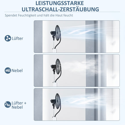 Ūdens dzesēšanas ventilators ar smidzinātāju, tālvadības pults, taimeris, svārstās, 3 līmeņi, 3 litru ūdens tvertne, 90 W, ūdens ventilators ar riteņiem, 125 cm