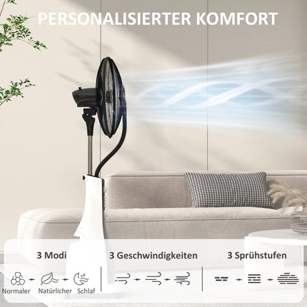Ūdens dzesēšanas ventilators ar smidzinātāju, tālvadības pults, taimeris, svārstās, 3 līmeņi, 3 litru ūdens tvertne, 90 W, ūdens ventilators ar riteņiem, 125 cm