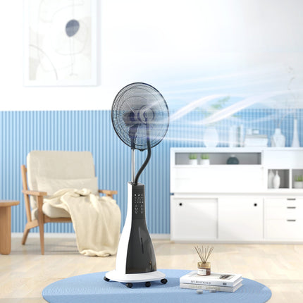 Ūdens dzesēšanas ventilators ar smidzinātāju, tālvadības pults, taimeris, svārstās, 3 līmeņi, 3 litru ūdens tvertne, 90 W, ūdens ventilators ar riteņiem, 125 cm