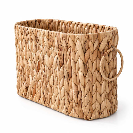 Water Hyacinth Toilet Roll Holder for 6 Rolls, Oval, Side Handles, Natural