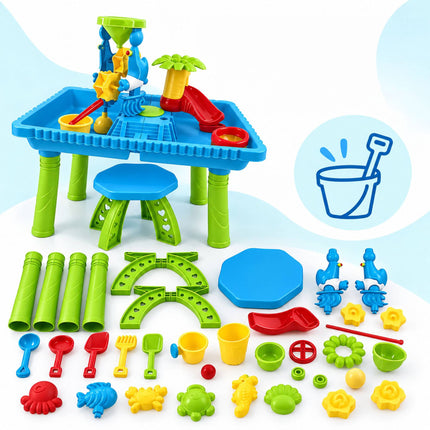 Water Play Table with Stool and 37-Piece Accessory Set, 2 Compartments