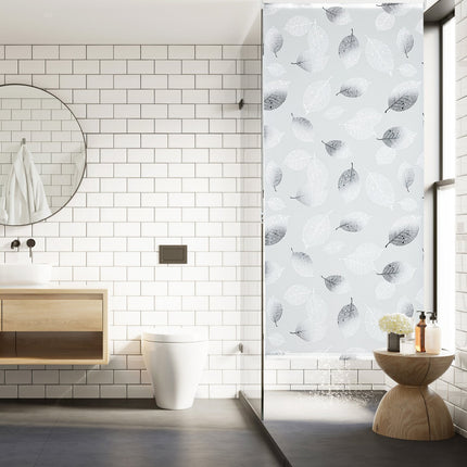 Water-Repellent Grey Leaf Roller Blind for Bathroom