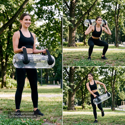 Water Training Bag 15 kg with 2 Neoprene Handles, Foot Pump, 65 x 19 x 19 cm