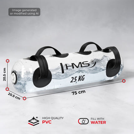 Water Training Bag 25 kg with 4 Neoprene Handles, Foot Pump, 75 x 20.5 x 20.5 cm