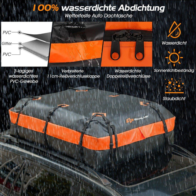 Ūdensizturīga jumta kaste ar 600 litru ietilpību visiem transportlīdzekļiem, 132x100x43cm, melna+oranža
