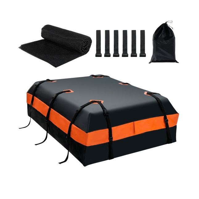 Ūdensizturīga jumta kaste ar 600 litru ietilpību visiem transportlīdzekļiem, 132x100x43cm, melna+oranža