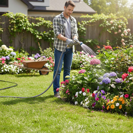 Weatherproof Fabric Garden Hose, UV-Resistant, Grey