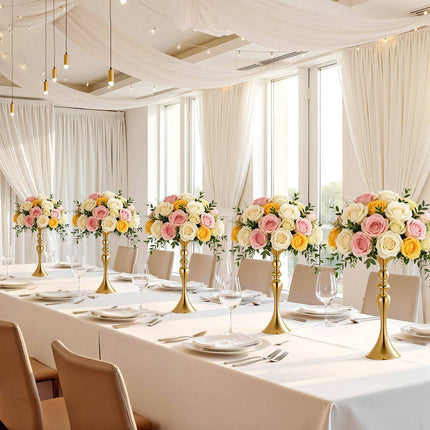 Wedding Flower Vase Set, 16 PCS, 15 In Gold Centerpieces
