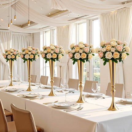 Wedding Trumpet Vases, 12-Pack 55 cm, Gold Steel