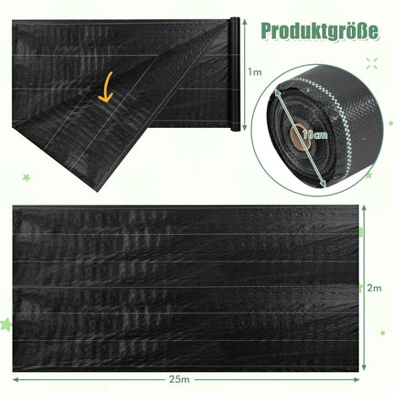Nezāļu apkarošanas plēve 50m² dārza plēve pret nezālēm PP melna 25 x 2m-100 g/m²