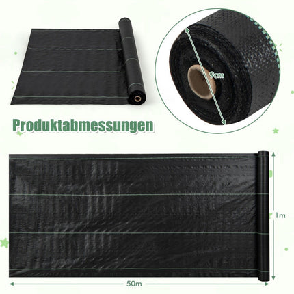 Nezāļu apkarošanas plēve 50m² dārza vilna pret nezālēm, nezāļu plēve PP, melna 50 x 1m-60 g/m²