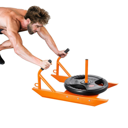 Weight Training Pull Sled, Steel, Fits 1 and 2 in Plates, Orange