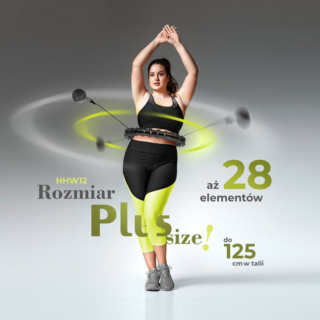 Svarotais hula riņķis ar vidukļa atbalstu, melns, plus izmēra