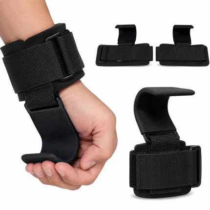 Weightlifting Wrist Hooks Set of 2, Neoprene Padding, Black, 150 kg