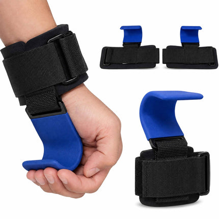 Weightlifting Wrist Hooks Set of 2, Neoprene Padding, Black/Blue, 150 kg