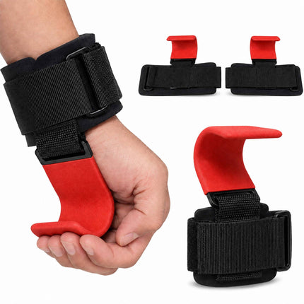 Weightlifting Wrist Hooks Set of 2, Neoprene Padding, Black/Red, 150 kg