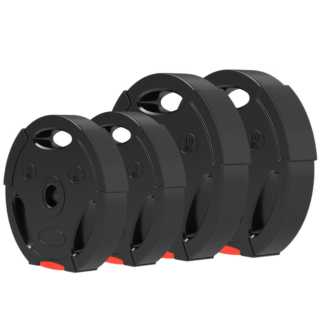 4 hanteļu svaru komplekts, 2 x 5 kg/10 kg svari, svaru plākšņu komplekts, svaru plākšņi 2,5 cm hanteļu stienim, Ø 30 mm urbums, melni