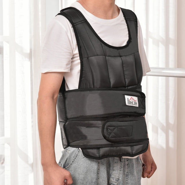 Svara veste 30 kg treniņu veste ar 35 svaru maisiem, regulējama, spēka treniņiem, Oksfordas metāla, melna, 60x50cm