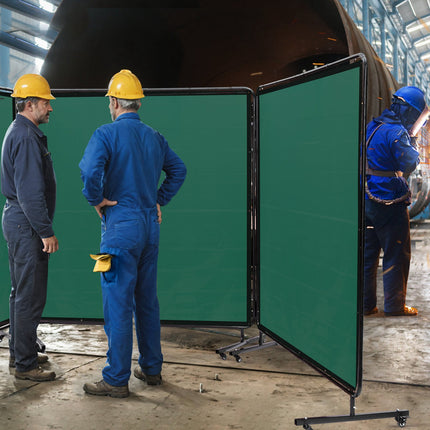 Welding Screen with Frame, Flame-Resistant 3-Panel 6x6 ft, Green