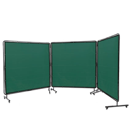Welding Screen with Frame, Flame-Resistant 3-Panel 6x6 ft, Green