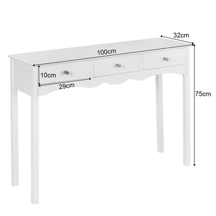 Balts rakstāmgalds ar 3 atvilktnēm, MDF, 100x32x75 cm