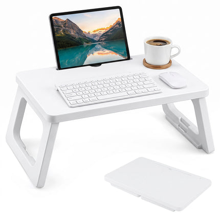 Balta salokāma gultas paplāte ar planšetdatora nodalījumu – 59,5 x 39,5 cm